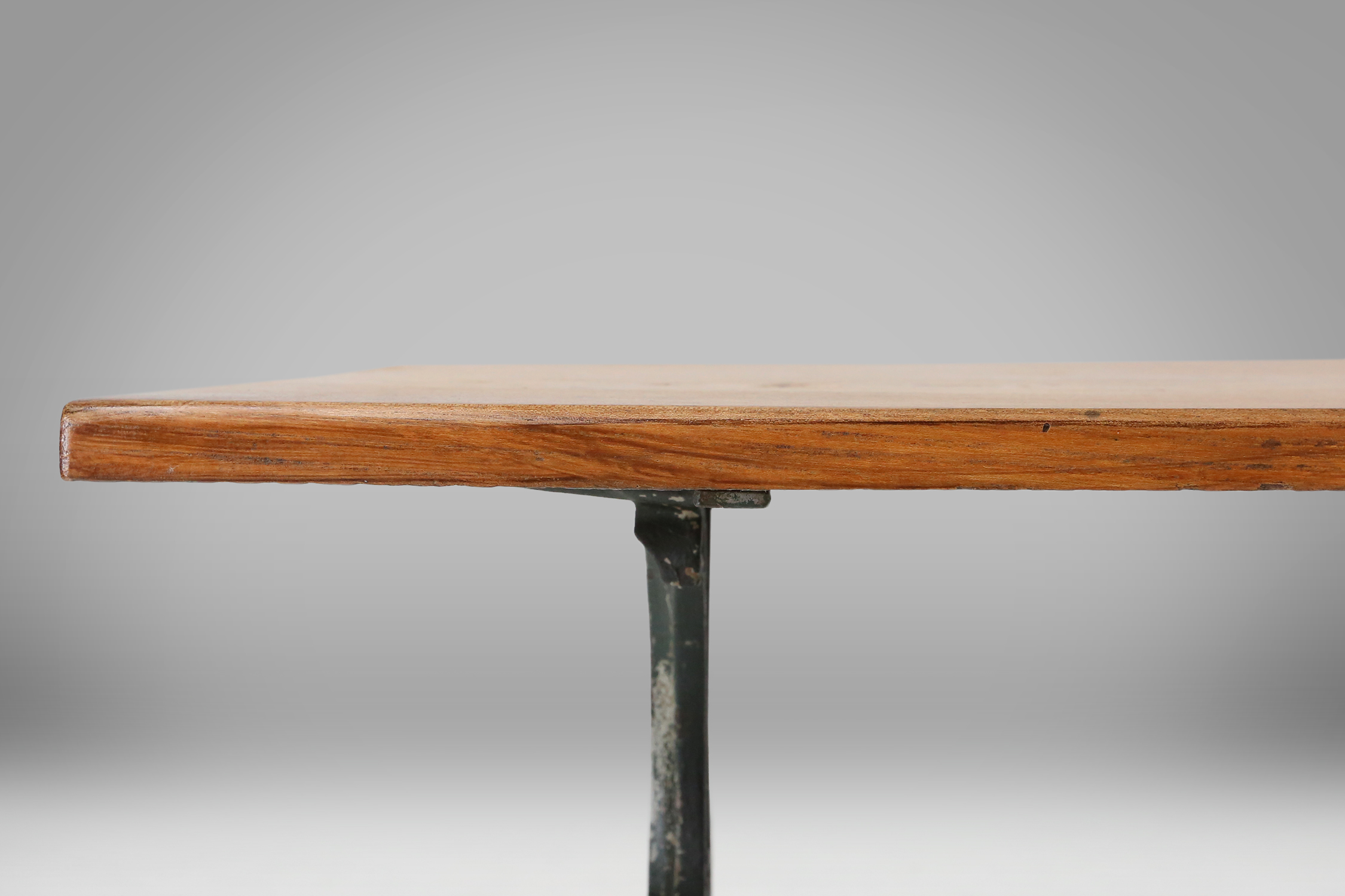 French bistro table with elegant metal base and oak top, ca. 1890thumbnail